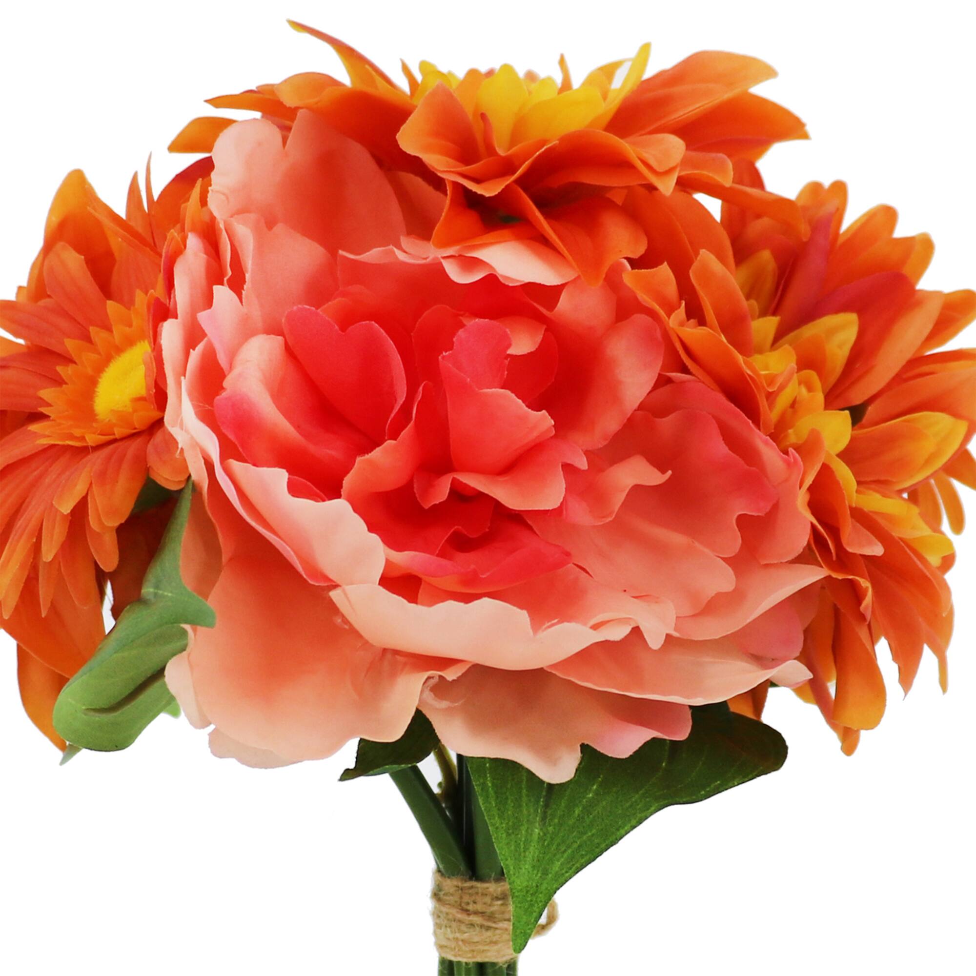 14" Orange & Pink Dahlia, Peony & Daisy Real Touch Bush by Ashland®